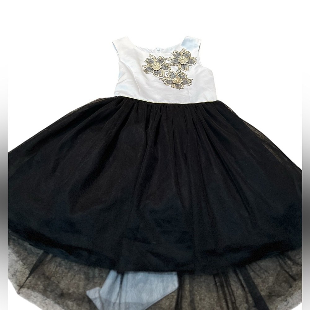 Belle Badgley Mischka girls 10 Elegant Black/White Dress with Gold Flora…